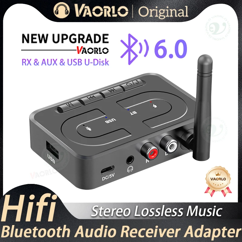 업그레이드된 블루투스 6.0 오디오 수신기 3.5mm AUX RCA(마이크 포함)..