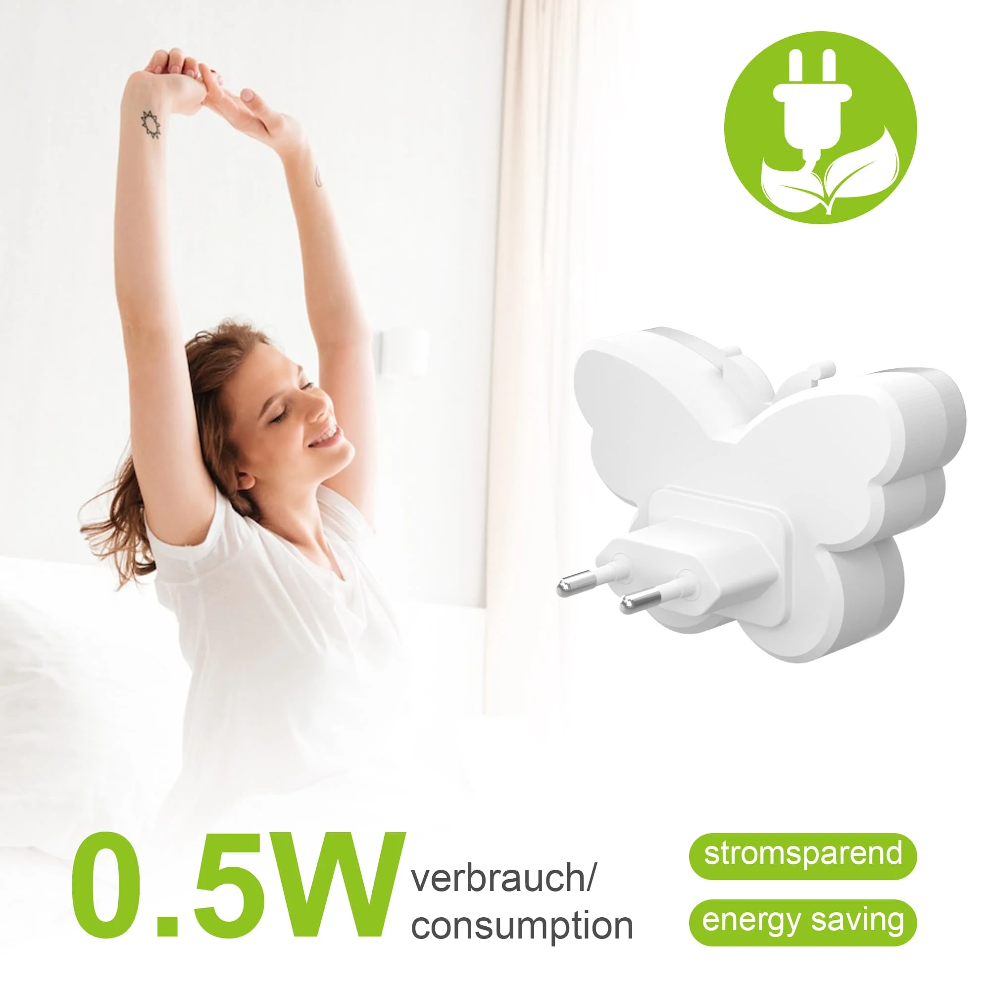 2 Luci Notturne LED Con Sensore Crepuscolare Per Camera Letto E Corridoio - Luce Calda A Risparmio Energetico