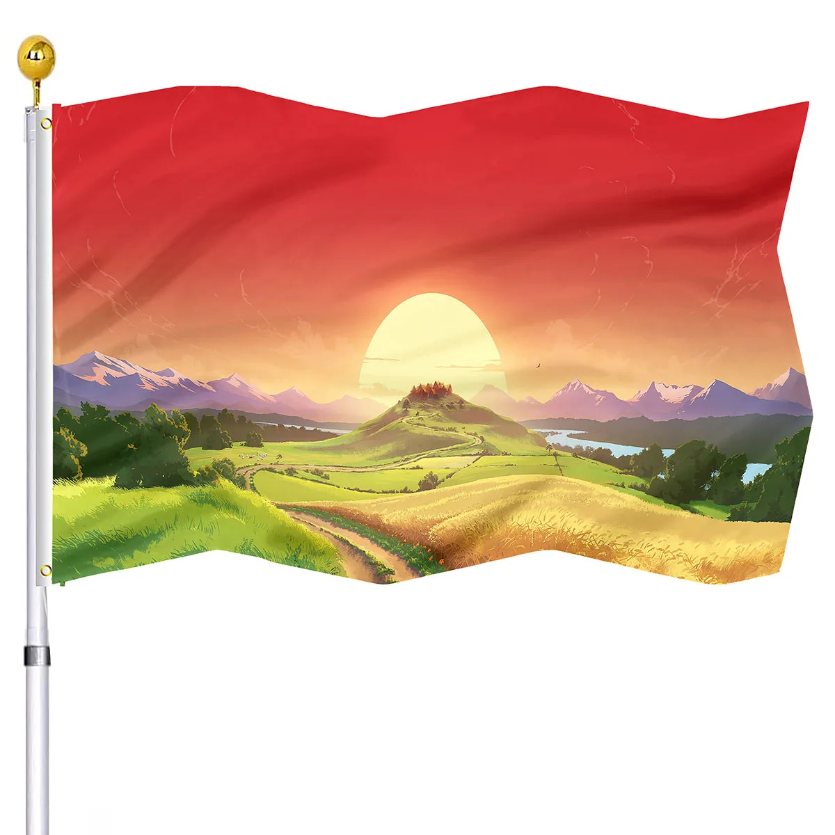 

Sunrise Flag Field Mountain Landscapes Vivid Color Double Stitched Flags Polyester with Brass Grommets Indoor Outdoor House Flag