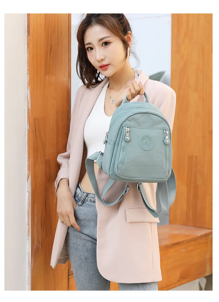 Nylon Cloth Backpack Bucket Bag Simple Solid Color Nylon Backpack Small Backpack Outdoor Travel Backpack Women's Small Schoolbag