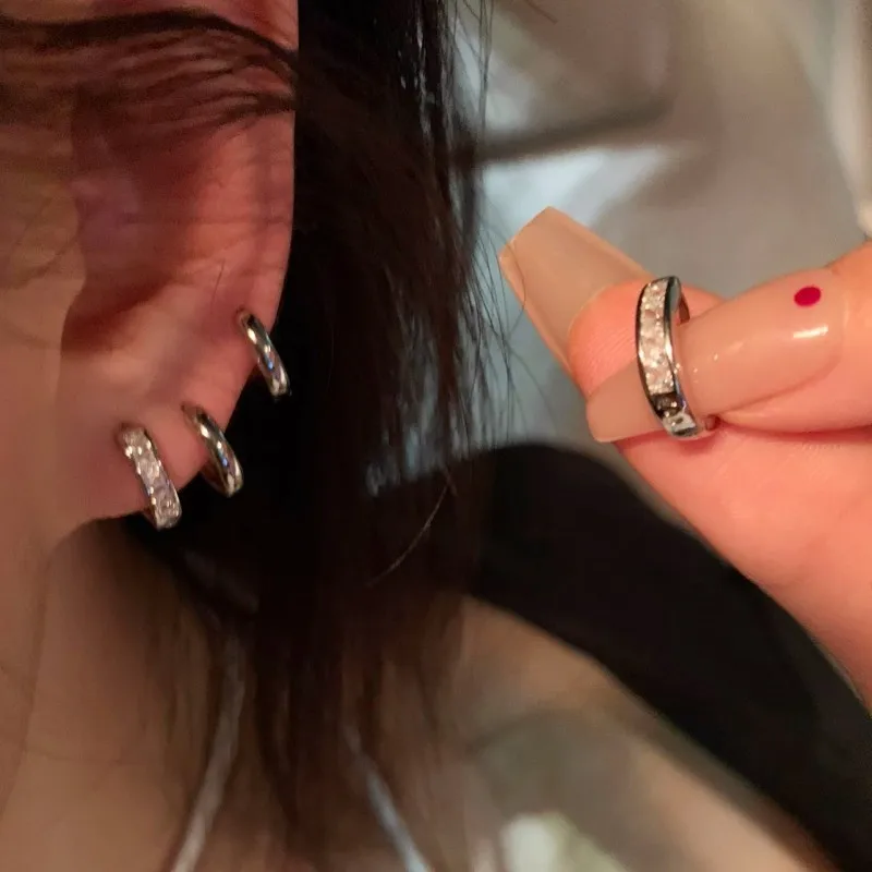 4Pcs/Set Fashion Silver Color Zircon Crystal Hoop Earrings for Women Egirl Simple Metal Circle Earrings Aesthetic Y2K Jewelry