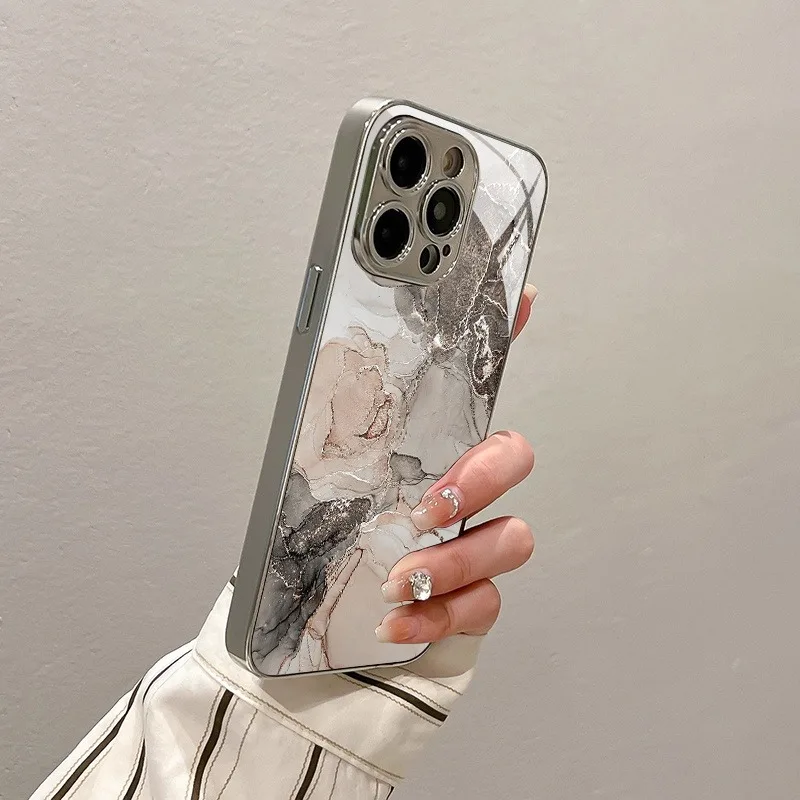 Elegant Electroplated Marble Texture Glass Phone Case