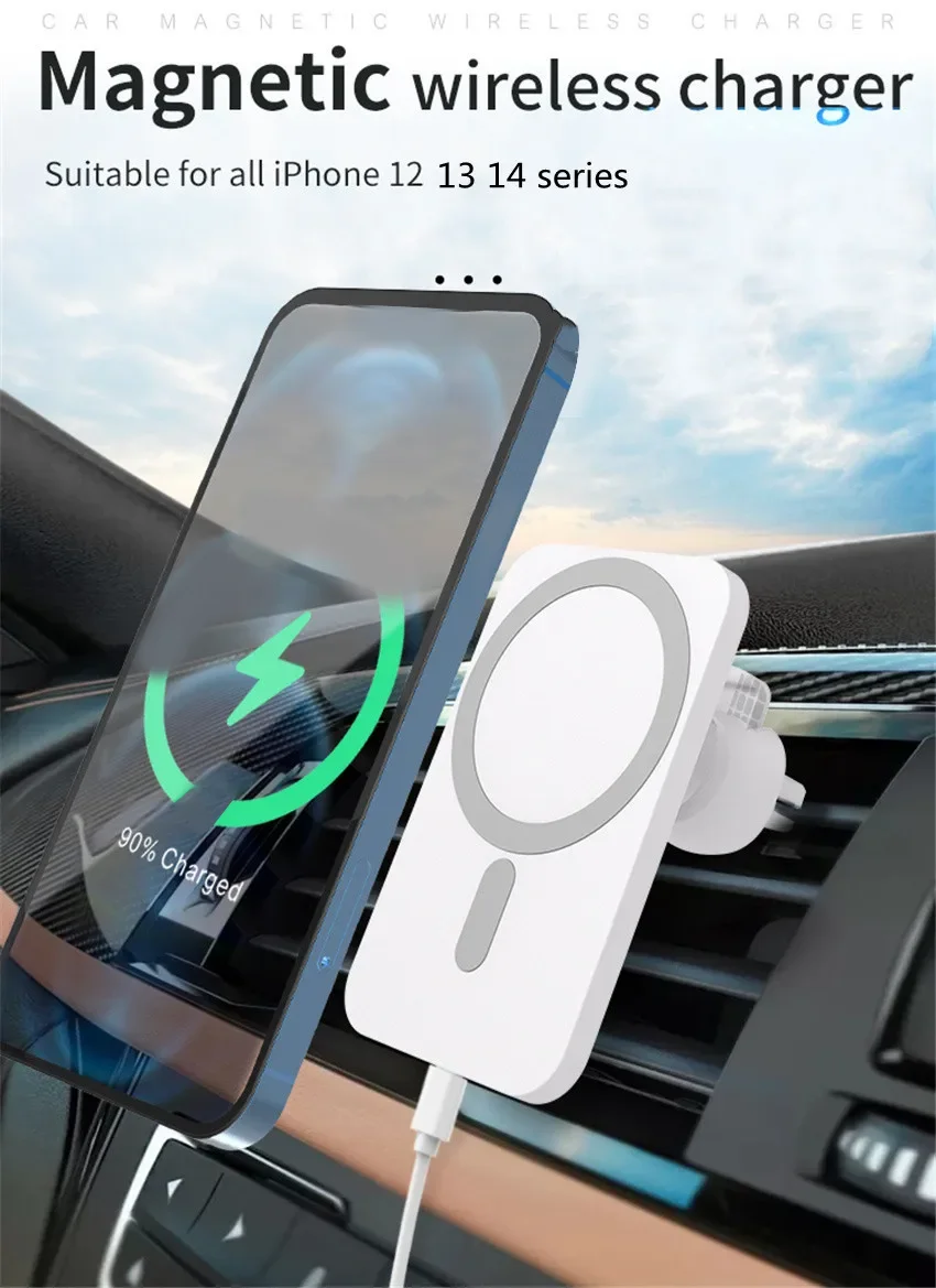 Support Voiture Magsafe 15W - Chargeur Sans Fil IPhone 12-16 - Ventouse