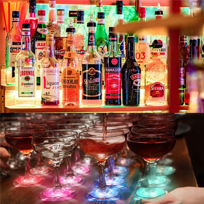 Description Picture 6 of item50/20/10/1pc LED Coasters Luminous Liquor Wine Bottles Coaster Stickers Flashing Light Up Cup Mat For Bar Club Party Decor Light