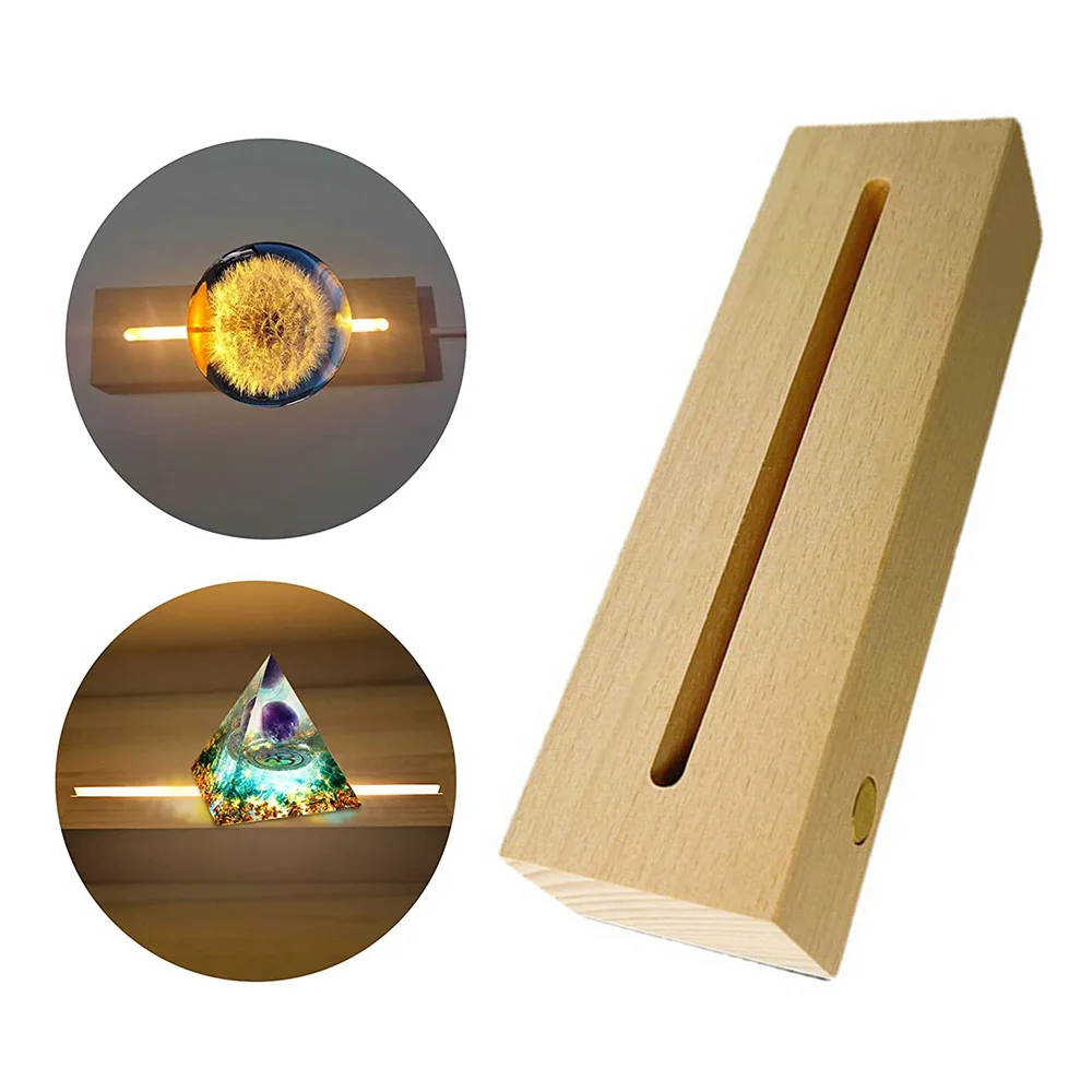 

LED Wood Display Base USB Charging Crystal Glass Resin Art Ornament Holder Display Stand Nigth Lamp Base Touch DIY Night Light