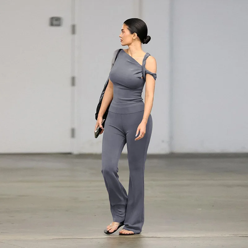 Fashion One Shoulder Backless Pants Suit Summer Solid Color Casual Slim Elegant Pants Suit Women's Pants Suit 2-piece Set 30 Fashion One Shoulder Backless Pants Suit Summer Solid Color Casual Slim Elegant Pants Suit Women's Pants Suit 2-piece Set