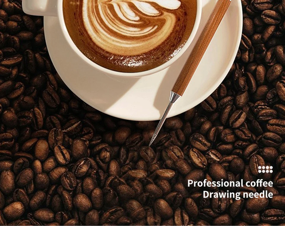 Description Picture 3 of itemStainless Steel Coffee Decorating Art Pen Wooden Handle Latte Pull Flower Needle Barista Tool Coffee Accessories Modeling Tool