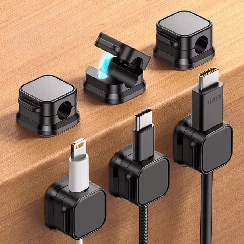 Cable Organizer Cable Clip 6pcs Magnetic Cable Organizer Wire Keeper Desktop Wall Mounted Cell Phone Data Cable Storage Fixer Clip Plug Hook
