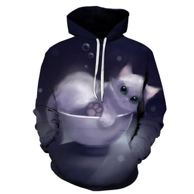 thumbnail image 1 of Sudadera con capucha con estampado de gato estrellado divertido para hombre, jerséis casuales con capucha y estampado de gato en 3D, novedad, sudaderas, tops, ropa de calle para hombre, 1 of 5