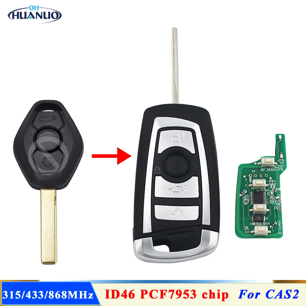 Modified Flip Remote Key 315MHz/433MHz/868MHZ ID46 PCF7953 Chip for BMW CAS2 1 3 5 6 Series E87 E90 E60 E63 E64 E66 X5