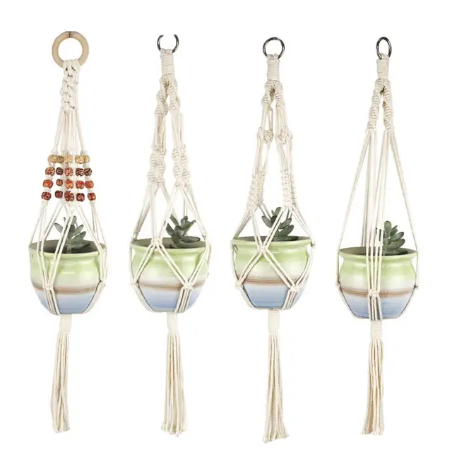 Függő Kosarak Ültetvényes Kézi Szövött Könnyen Felszerelhető Pamutkötél Makrame Kialakítása Növényi Kosár Otthoni Dekoráció - Image 3