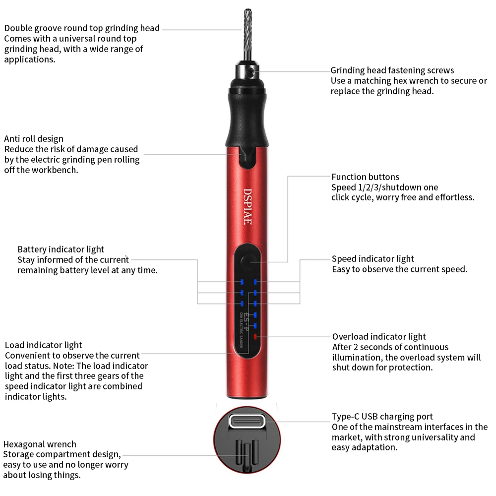 Portable Electric Sander Grinding Pen File Drill Polishing Sanding Machine Sponge Sandpaper Disc Tool Sharpening Pen DSPIAE