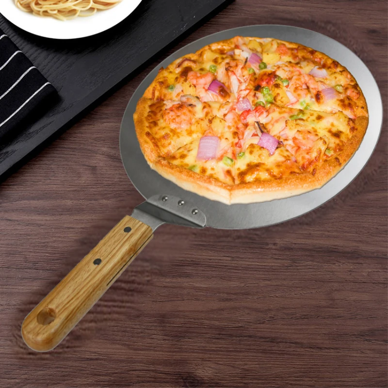 6.5/10/12inch Pizza Shovel Metal Non-Stick Pizza Peel with Wood Handle Cake Lifter Transfer Tray for Homemade Baking Bread