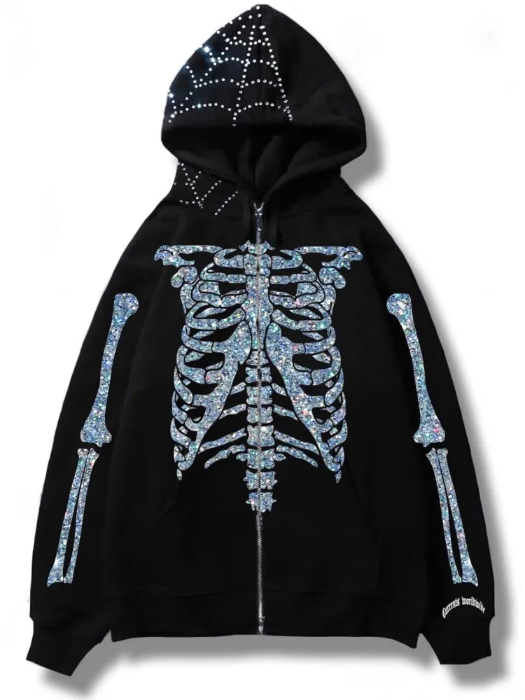 Zip Hoodies Rhinestones Rhinestone Hoodie Sweatshirt Rhinestone