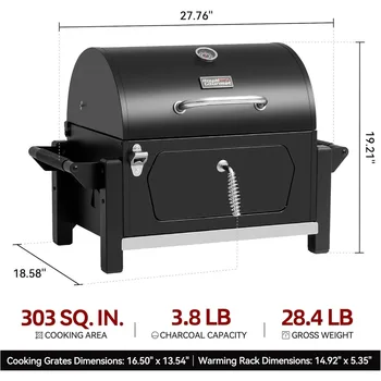 Portable Charcoal Grill with Warming Rack, Tabletop Charcoal Grill with 303 Sq. In Cooking Area for Outdoor Camping 3