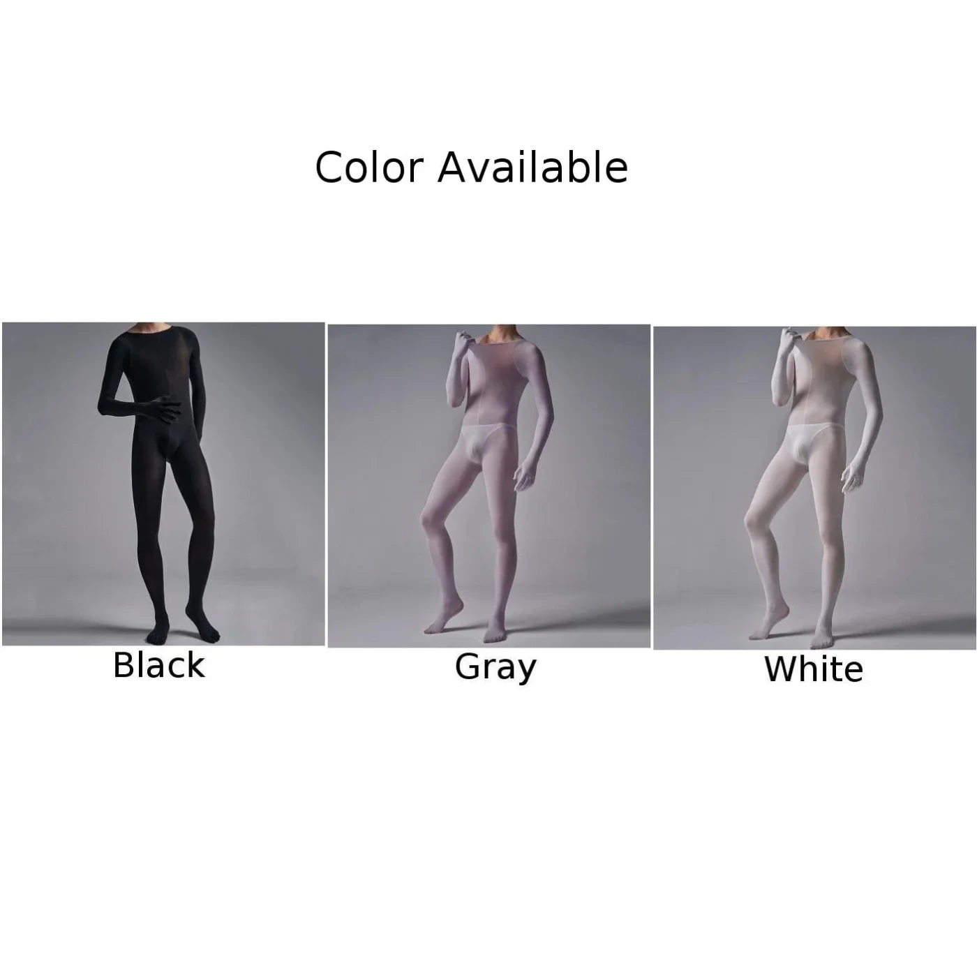 Mens Long Sleeve Bodysuit Leotard Solid Color Jumpsuit Male Bulge Pouch Underwear Transparent Underpants Sleepwear Nightwear