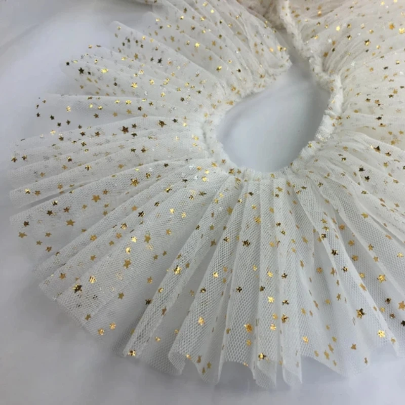 Trend Bronzing Stars Encryption Pleated Ruffled Lace Trim DIY Doll Hat Headdress Clothes Skirt Cuffs Lengthened Pet Scarf Sewing lace ribbon,lace fabric,lace sewing accessories,lace sewing supplies,lace garment accessories
