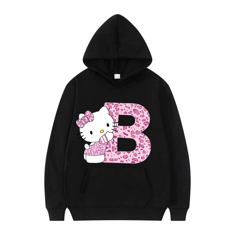 thumbnail image 1 of Sudadera con capucha de manga larga para hombre y mujer, A-Z con letras de Hello Kitty, ropa de dibujos animados, Kawaii, regalo de cumpleaños, Sanrio, color negro, 2024, 1 of 5
