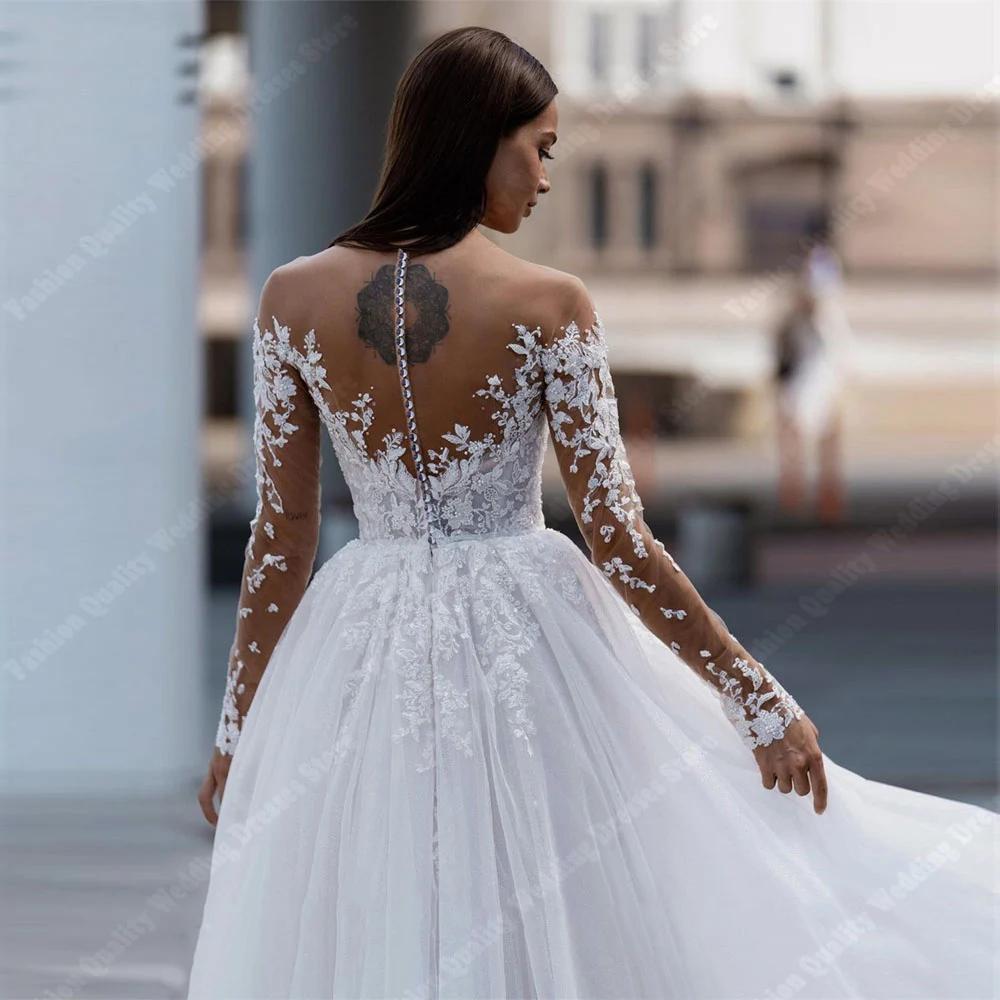 Sexy Backless Women Wedding Dresses Shine Tulle A-Line Bride Gowns Mopping Length Graduation Vestidos De Novias 2024 Customized 2