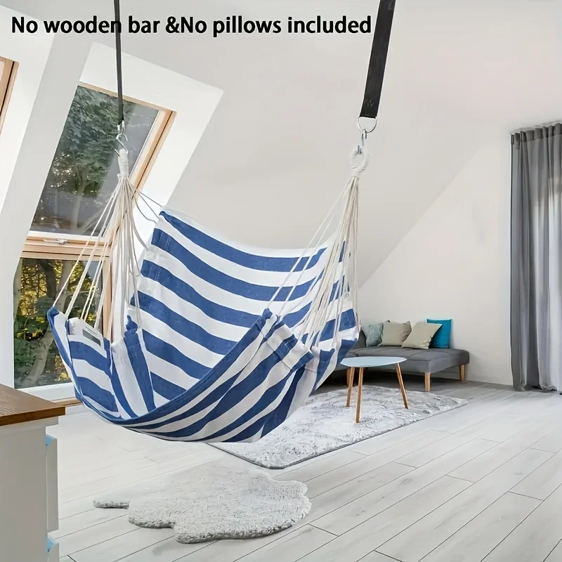 1pc Handwoven Hammock Chair Swing, Fabric Hanging Chair for Indoor and Outdoor Use Sturdy and Comfortable 2