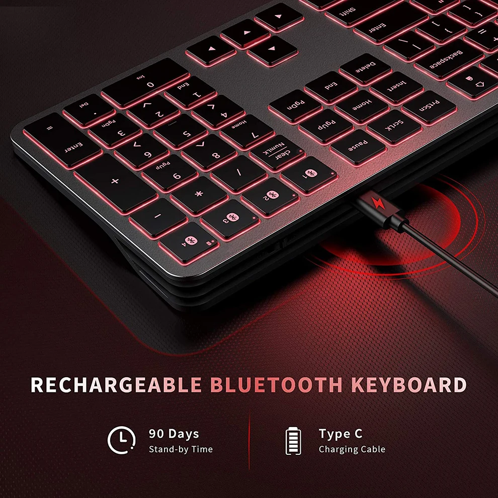 Recarregável Jogos Ipad Laptop Tablet Gamer Teclado Retroiluminado sem Fio Bluetooth Multi-dispositivo - Imagem 2