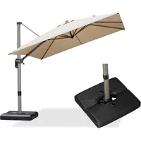 Patio Umbrella with Base Included, 9ft Outdoor Aluminum Cantilever Umbrella with 360° Rotation, Aluminum Large Offse 1