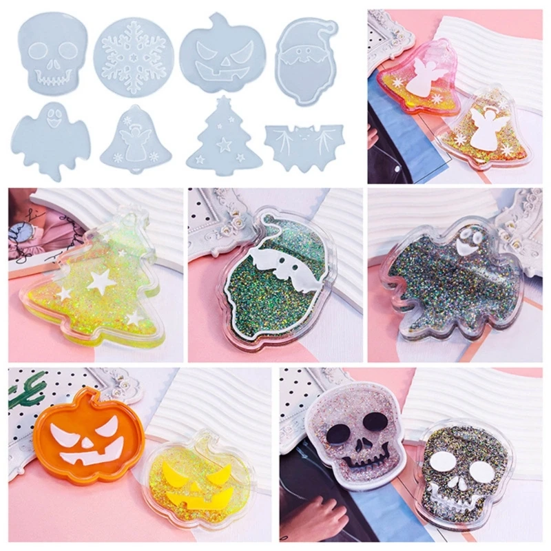 

Halloween Skull Resin Molds Snowflake Cup Mat Silicone Mold Christmas Tree Cup Mold Home Decor