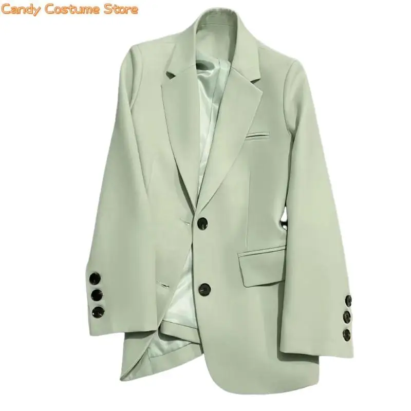 Khaki Blazers Outerwear Spring Autumn Suit Jacket Women Vintage Blazers Solid Single-breasted Casual Coat Lady Black Pink