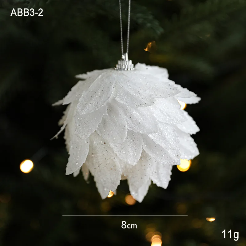 White Petal Foam Christmas Ball 7.2cm/8cm Diameter Frosted Glitter Ornament for Tree Decor Holiday Party Decoration Accessories