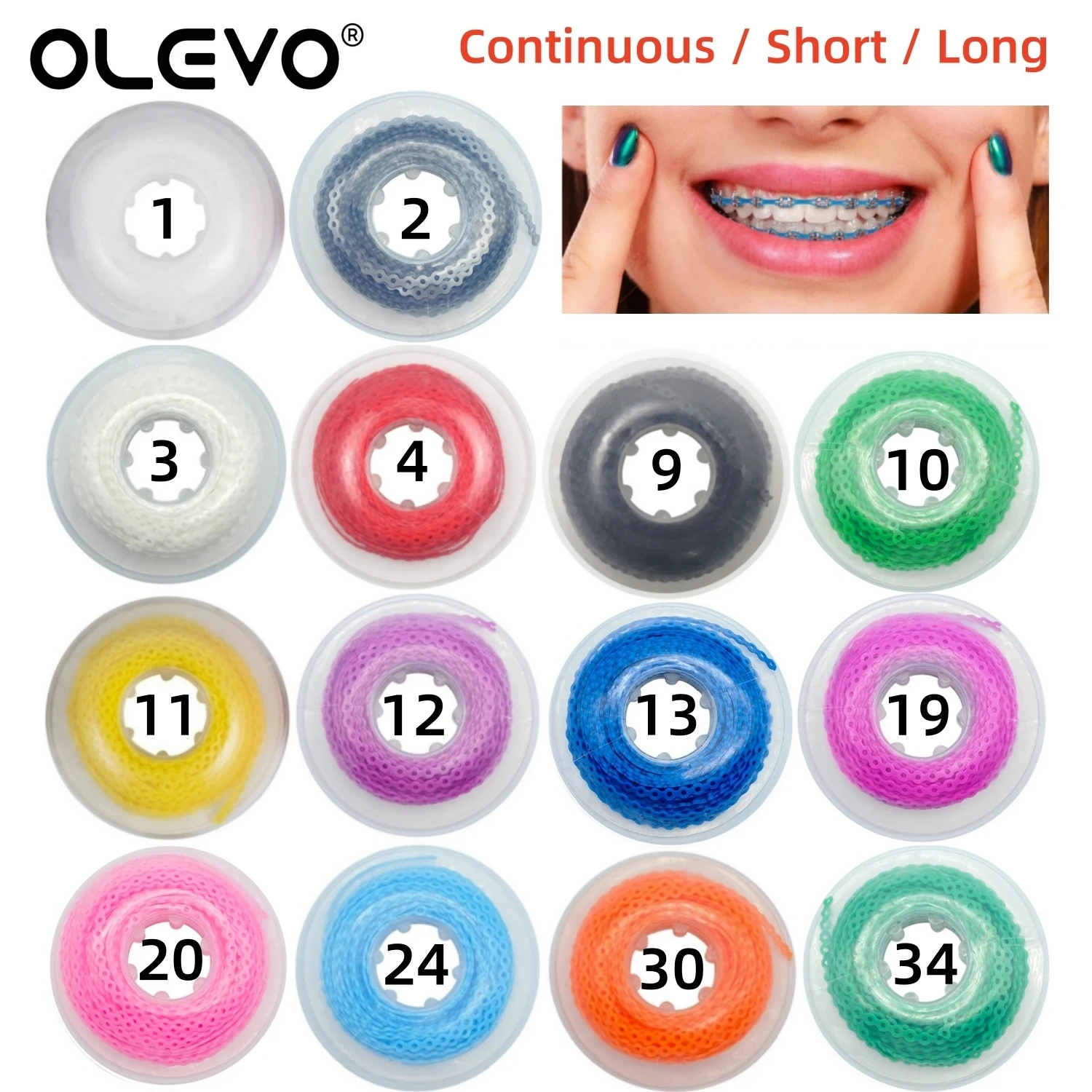 15 Feet/Roll Dental Power Chain Orthodontic Elastic Ultra Power Chain Rubber Band Long/Short/Continuous Ligature Ties for Braces