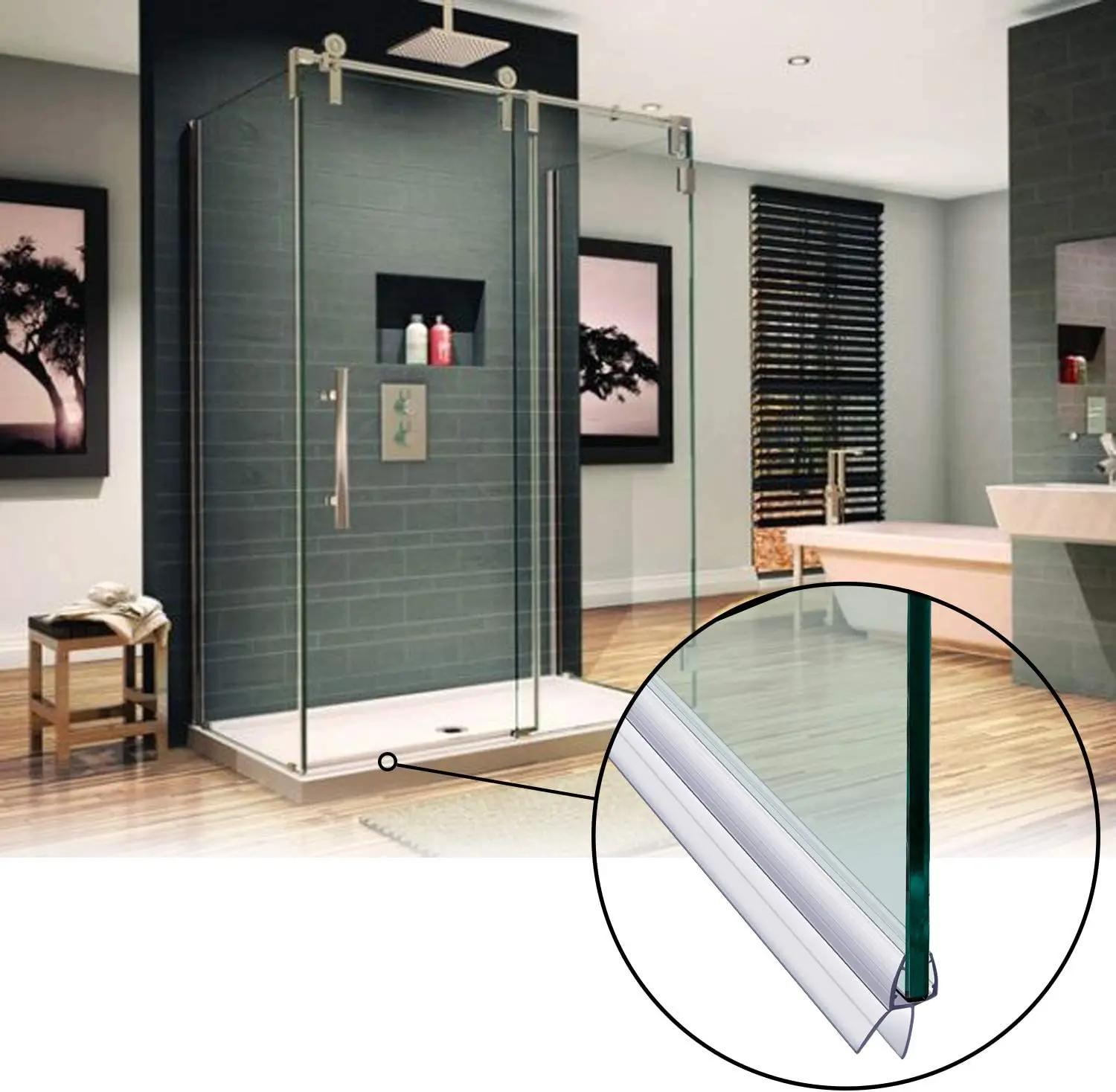 Bath Shower Screen Door Seal Strip PVC Frameless Glass Door Bottom Weather Stripping Seal Sweep Water Blocking Strips