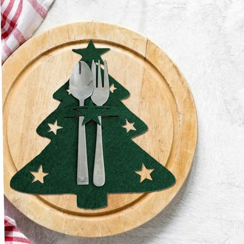 Cutlery Bag 4PCS Christmas Knife and Fork Holder christmas decorations Elk Xmas Tree Pocket Non-woven fabric Cookware Organizer Table Decor