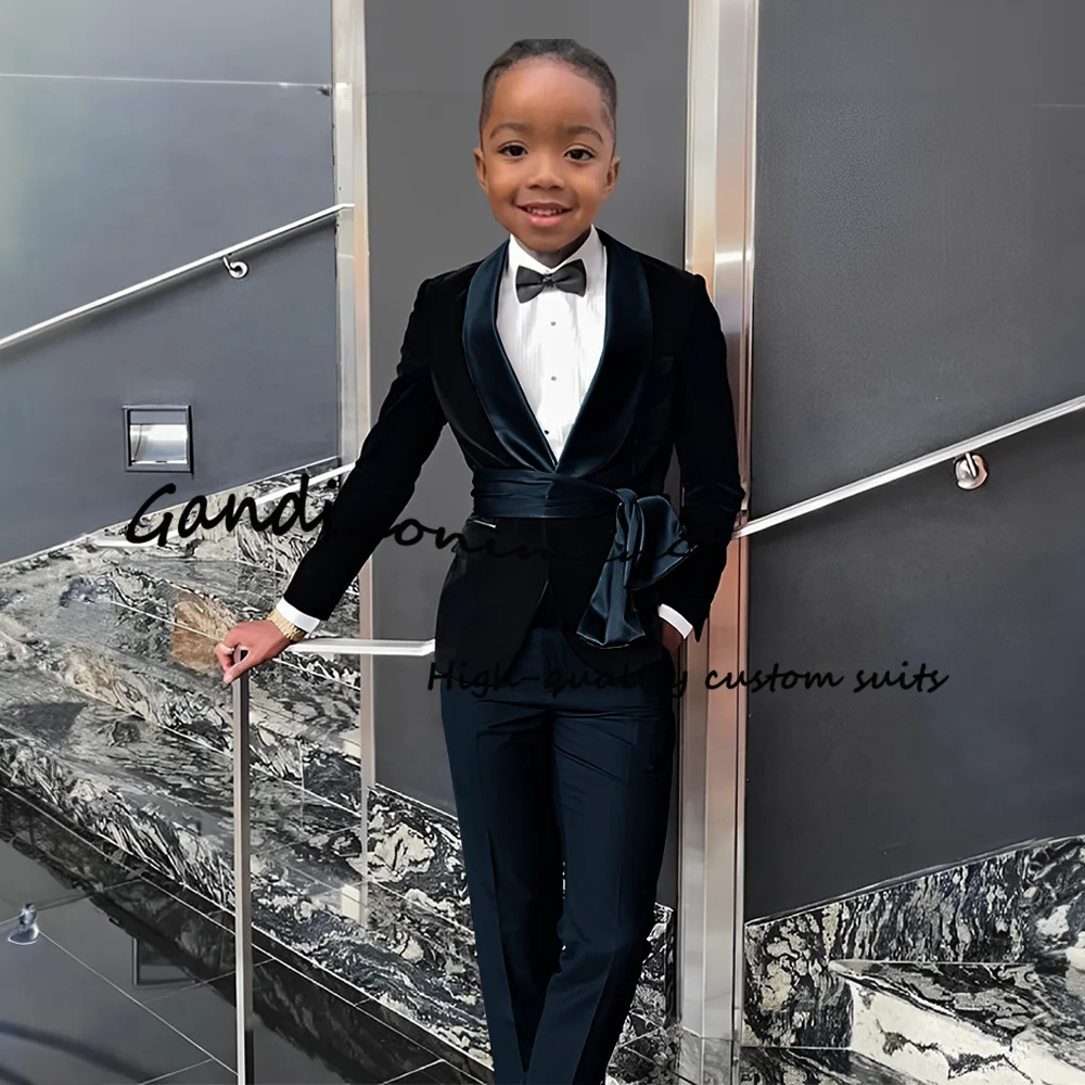 Boys' Velvet Black Blazer & Pants Set 4