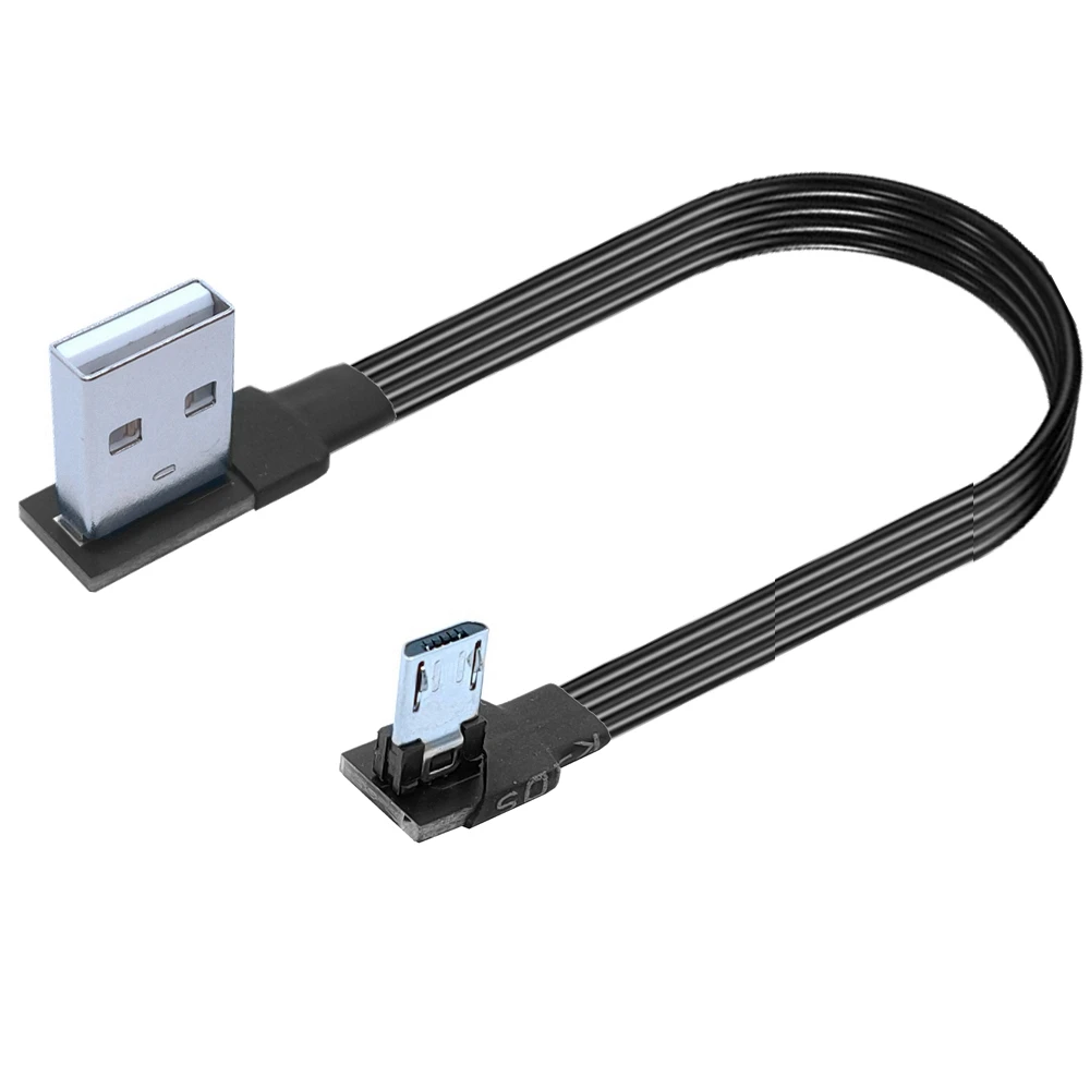 Super Flat Flexível Data Charge Connector Cabo para Cima e para Baixo Esquerda e Direita Angular 90 Graus Micro Usb Macho para Usb Macho