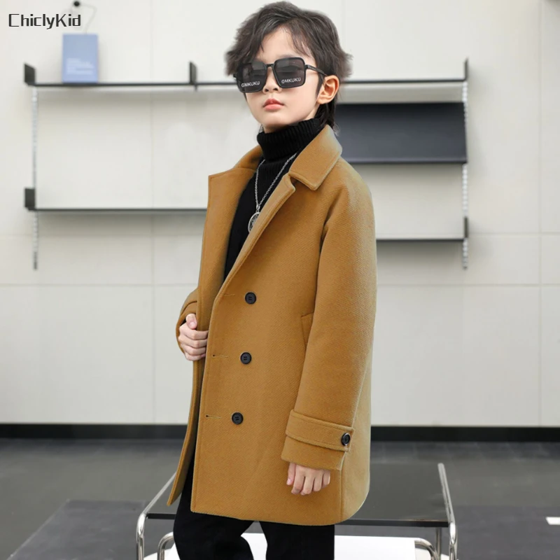 Boys Winter & Fall Chesterfield Single Breasted Warm Coat Kids Solid Velvet Thick Woolen Jacket Child Outerwear Toddler Overcoat boys school hooded jacket