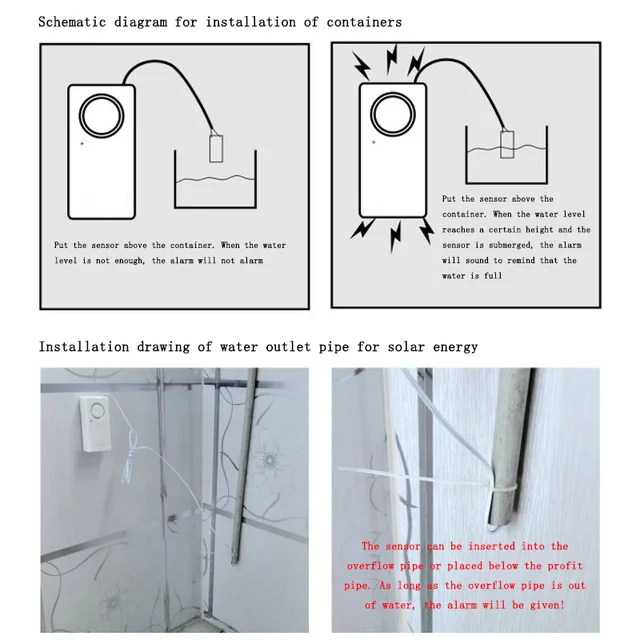 Fish Tank Domestic Pool Water Leakage Detector Overflow and Immersion Sensor Level Indicator High Decibel Full Water Alarm 6