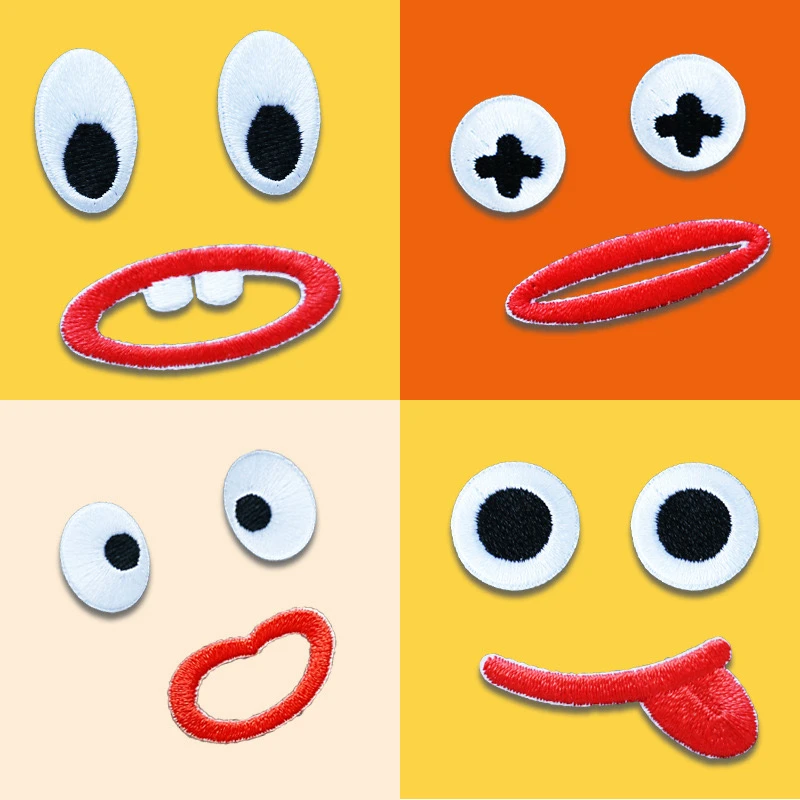 창의적인 자수 눈 입 장식 패치 셀프 접착 모바일 폰 케이스 DIY 스티커 홈 재봉 원단 액세서리