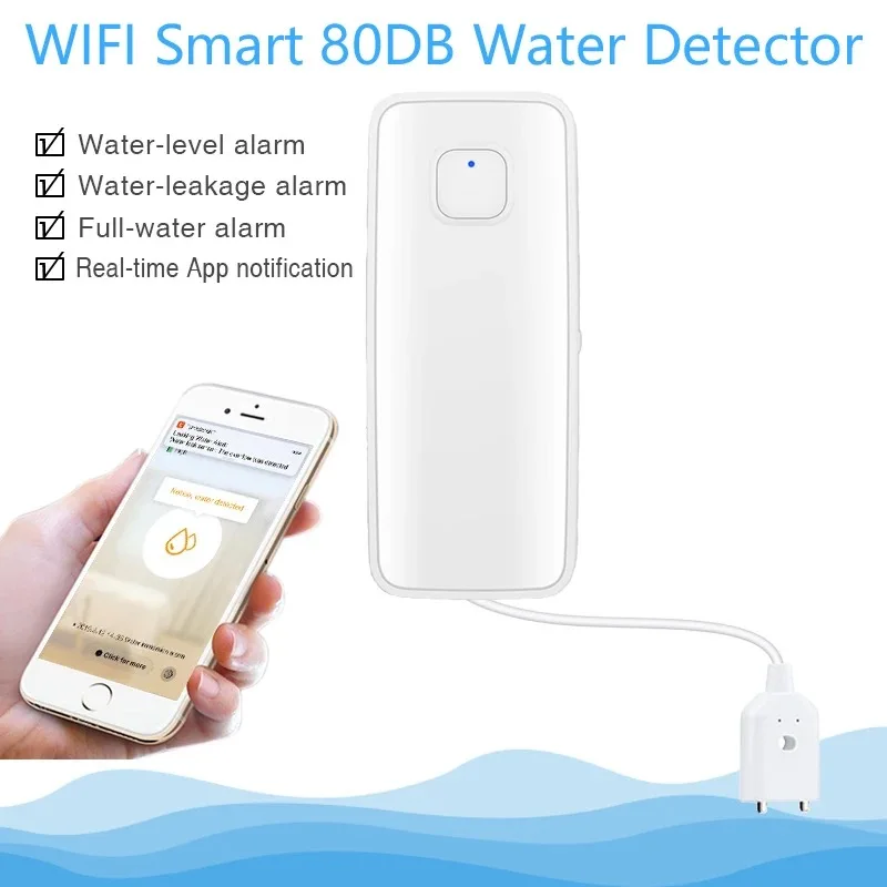 Water Sensor Tuya WiFi Smart Water Leak Sensor Water Overflow Level Detector 80dB Sound Alarm System Flood Leakage Remote Monitor