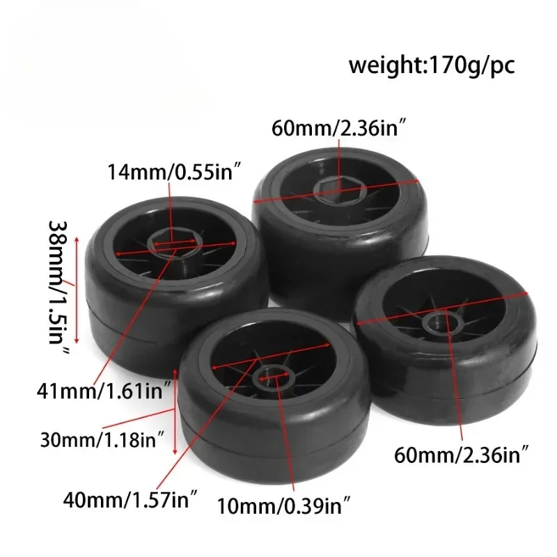 Mxfans 4-Piece RC 1:10 On-Road Tires & Rims Kit - Black Rubber Tires With Plastic Wheel Rims - View #4