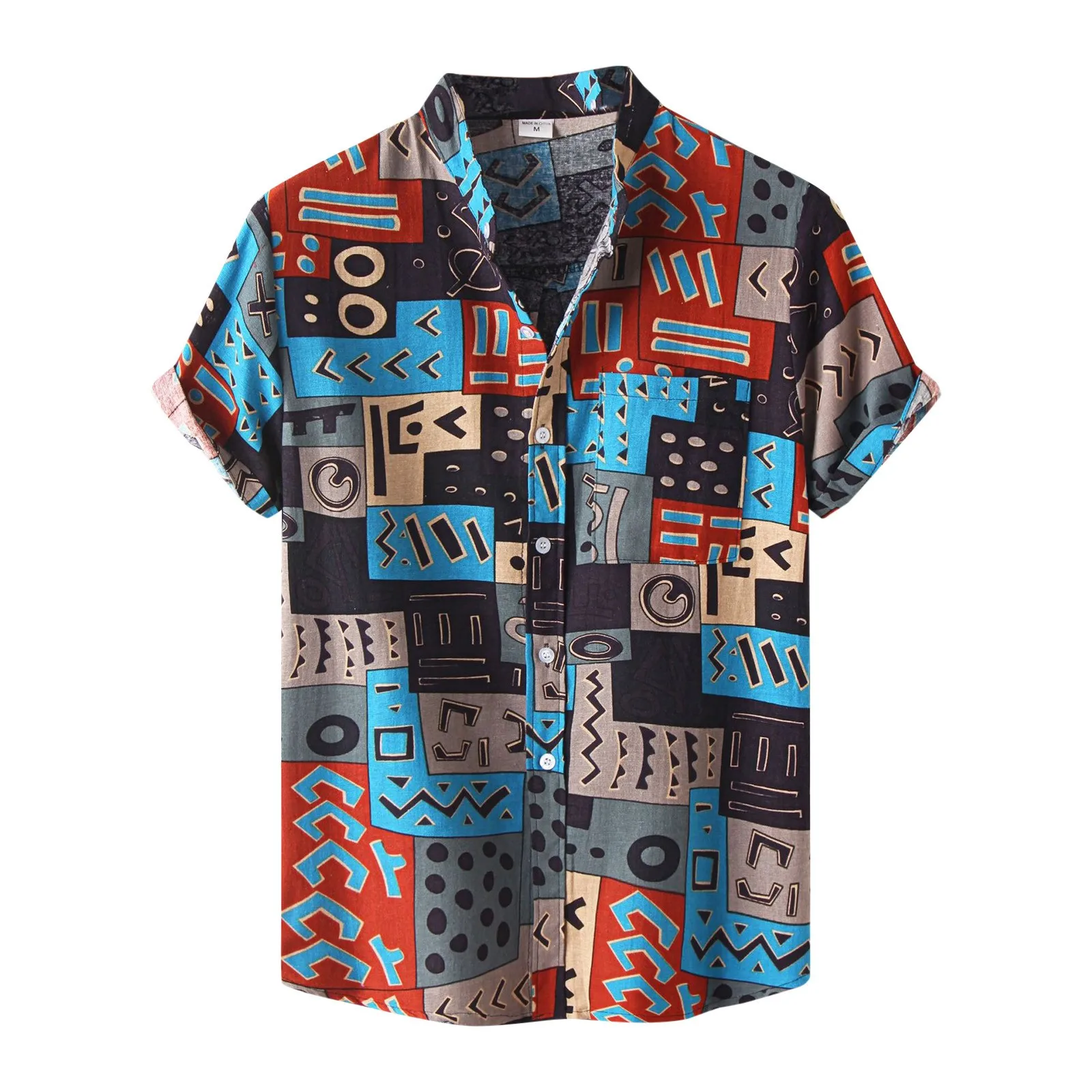 Camisas estampadas para hombre, cárdigan de manga corta, Tops finos de verano, blusa masculina con bolsillo en el pecho, camisa de botonadura única