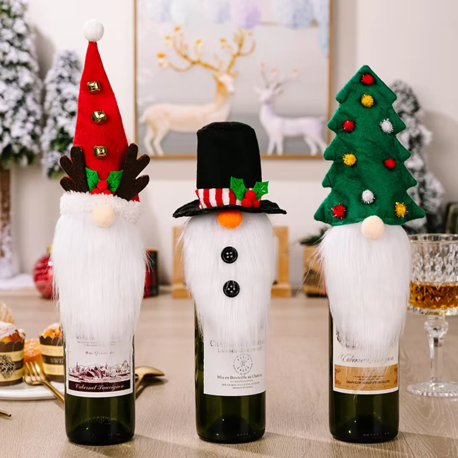 Christmas Tree Wine Bottle Covers Set Christmas Topper Wine Cap for