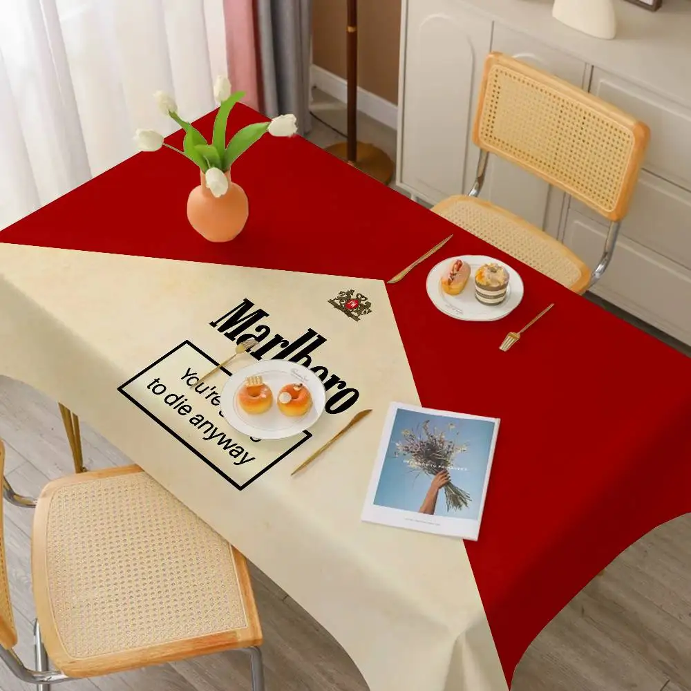 Retro M-Marlboro Pattern Tablecloths Summer Washable Picnic Party Rectangle Table Cover Home Dining Decor 2