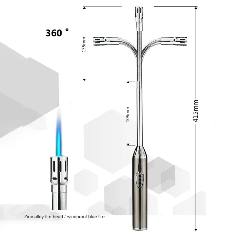 70cm Blue Flame Lighter Kitchen Candle Long Butane Gas Lighter 360