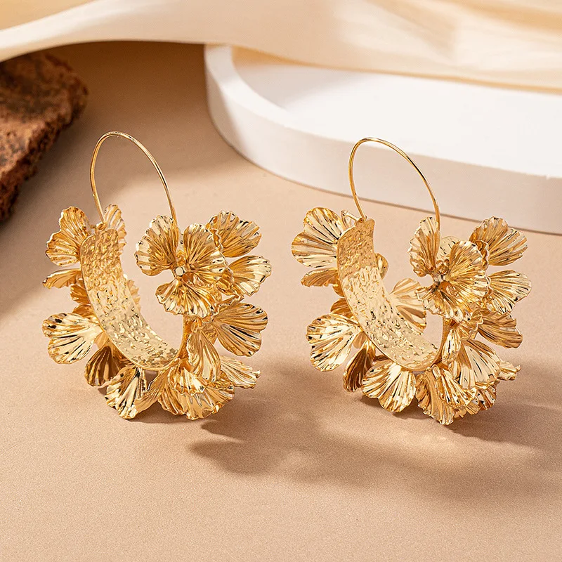 XOCARTIGE Flower Hoop Earrings For Women - Large Colorful Metal Floral Circle Earrings (Yellow, 2.1 Inch)