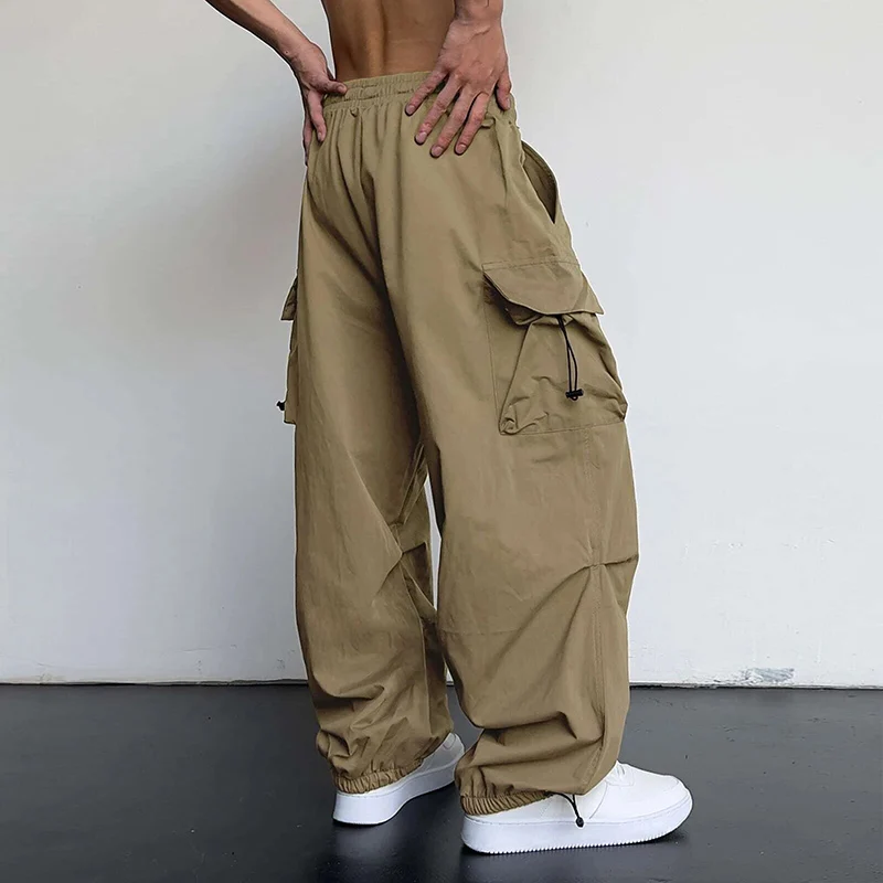 American Style Casual Pants Cargo Trousers High Street Drawstring Workwear Trendy Loose Versatile Straight Wide-Leg Casual Pants 4