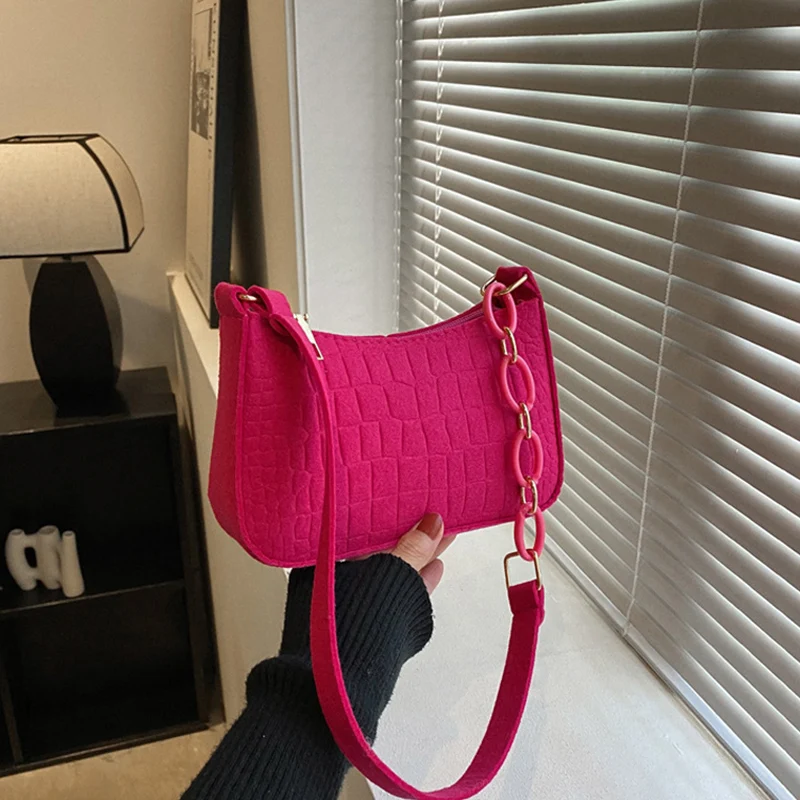 Fashion Felt Shoulder Bags for Women Women's Subaxillary Bag Design Advanced Texture Armpit Handbags Purses Crescent Saddle Bag