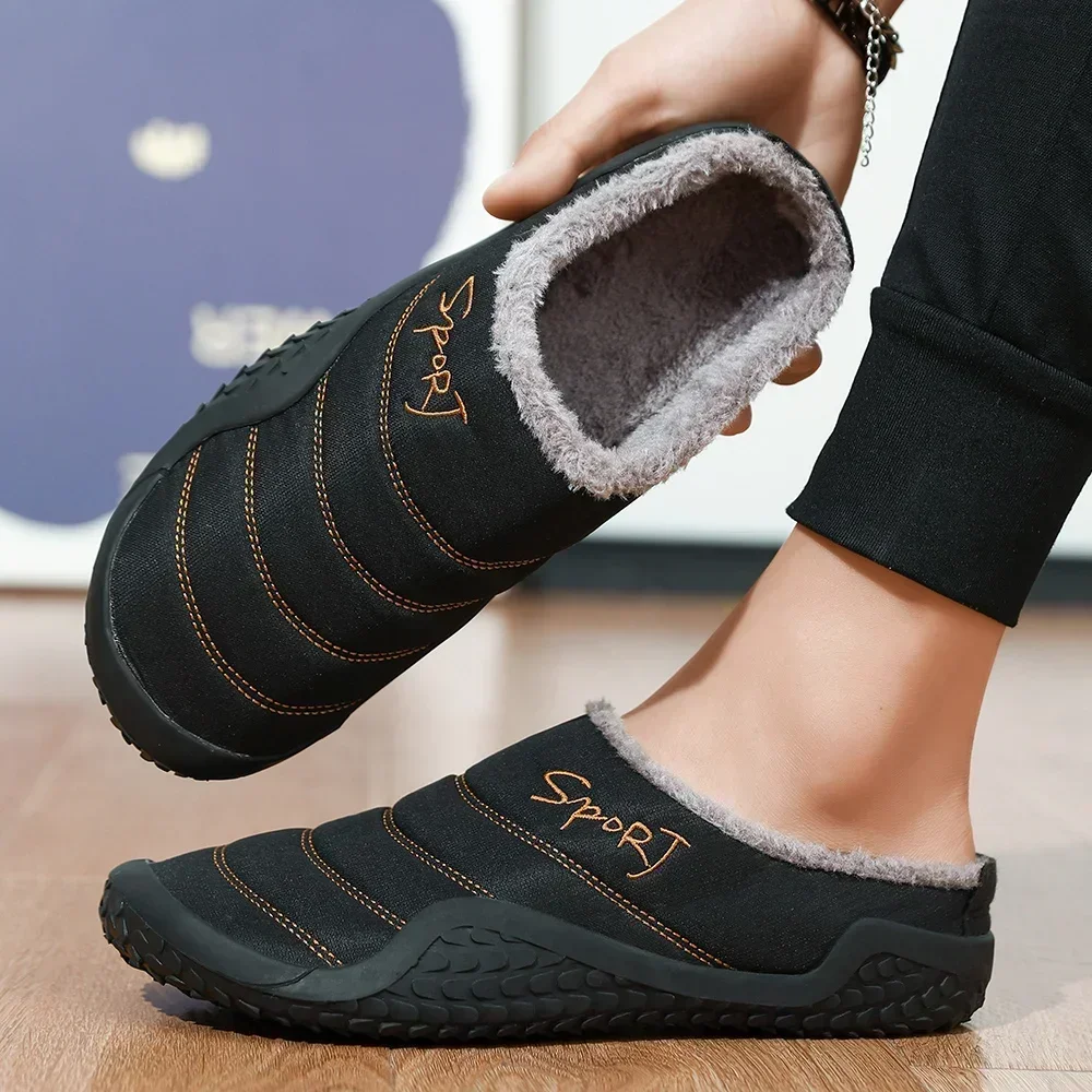 

Winter Men's Flat Home Cotton Shoes Closed Toe Water Proof Plus Velvet Slip on Slippers for Men Indoor Casual Keep Warm Shoes