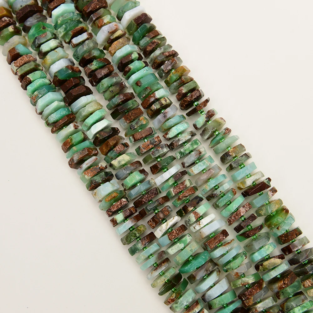 APDGG Natural Green Chrysoprase Slice Faceted Wheel Disc Rondelle Raw Organic Cut 16