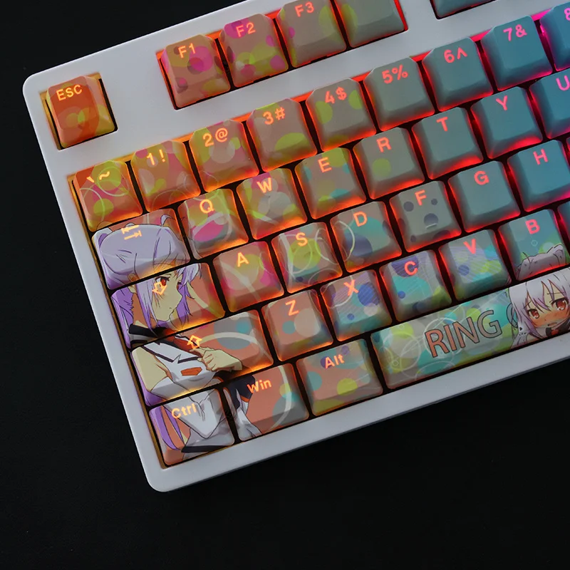 Conjunto Pbt Tintura Subbed Keycaps Dois Dimensional dos Desenhos Animados Anime Gaming Key Caps Oem Perfil Backlit Keycap para Memórias Plásticas Isla 1 - Imagem 2