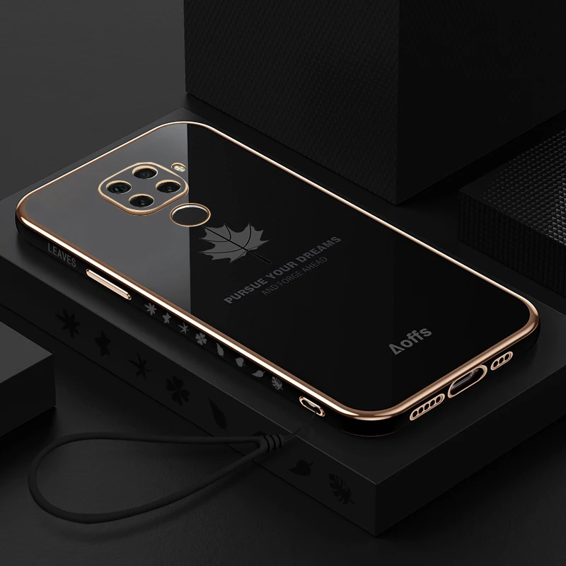 thumbnail image 1 of Note9 Luxury Maple Leaf Lanyard Plating Case On For Xiaomi Redmi Note 9 Pro Max 9s 9pro 8pro 8 8t 7 9a 9c Nfc Square Cover 10c, 1 of 4